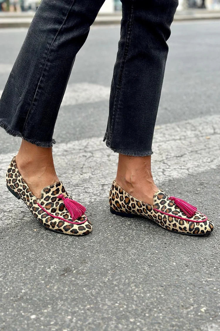 Animal Print Loafer – Fuchsia Fringe Detail
