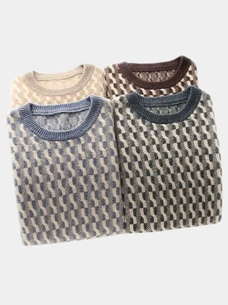 Wool Crew Neck Sweater – Geometric Pullover Jumper