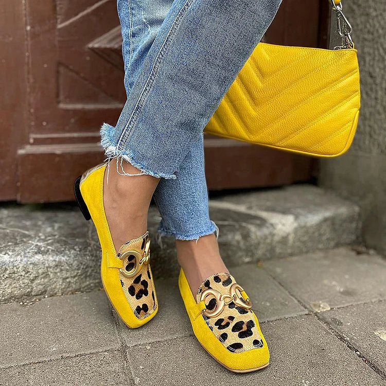 Yellow Animal Print Loafer With Golden Ring Detail