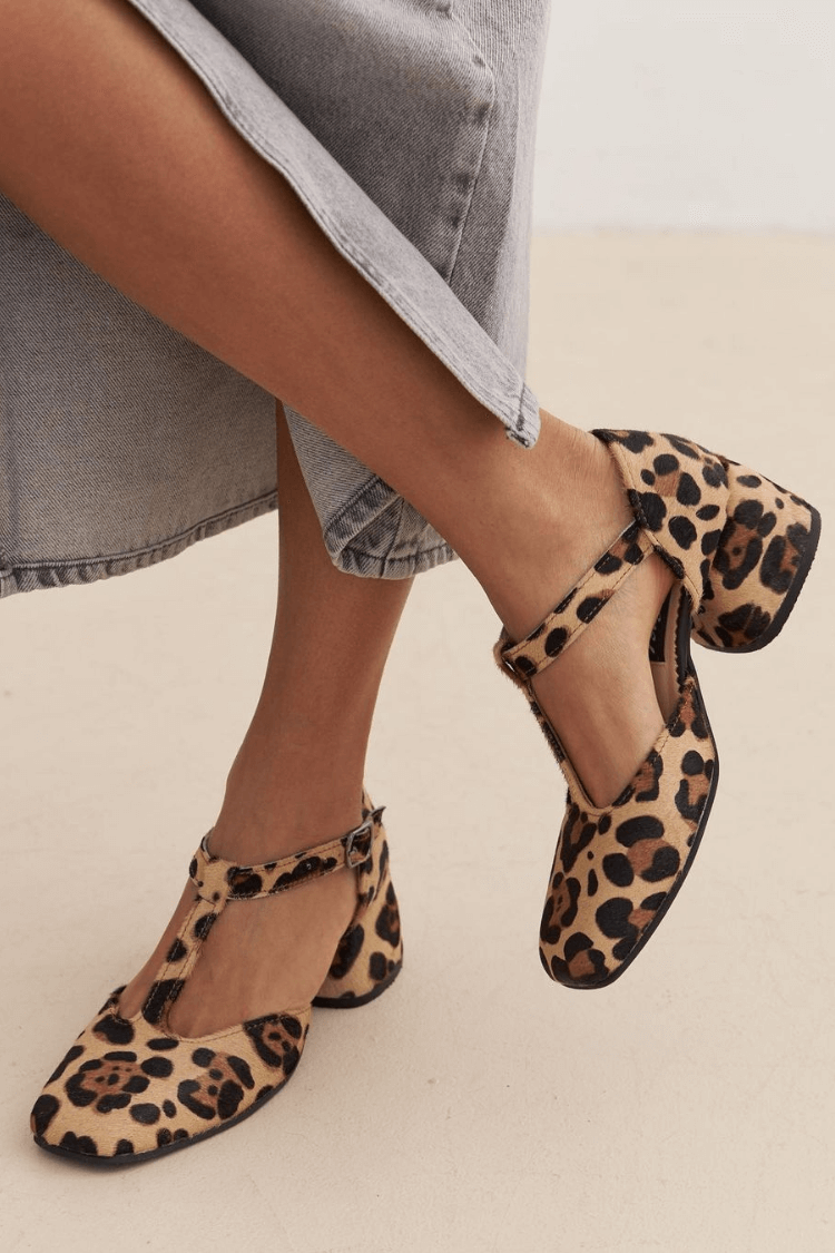 Leopard T-Strap Heels - Viretti