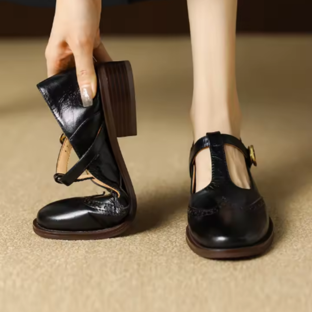 Mary Jane Shoes – Comfortable Leather Block Heel