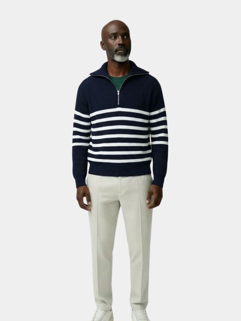 Striped Zip-Up Sweater - Elegant Casual Knitwear