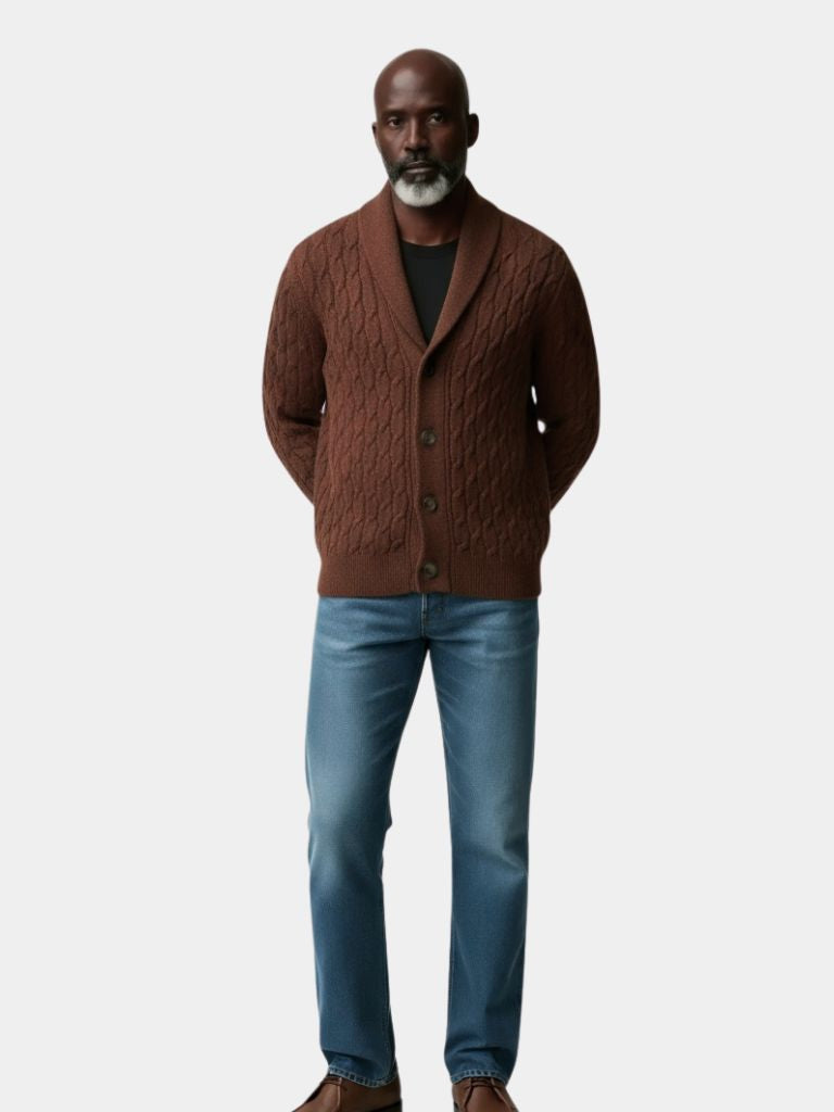 Cozy Classic Cardigan – Elegant Cross Pattern Knitwear