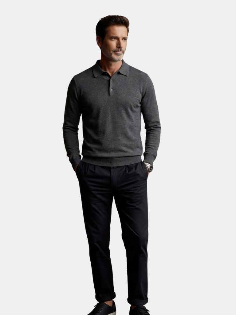 Wool Knit Polo | Classic Button-Up Sweater