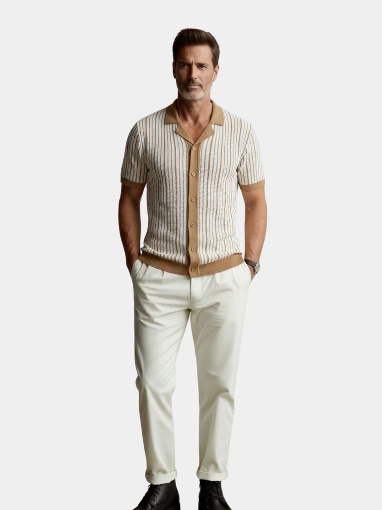 Striped Knit Polo Classic Design