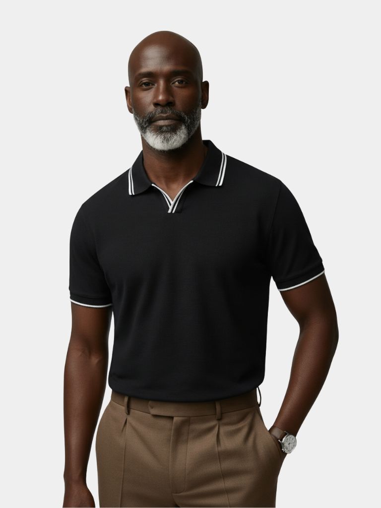 Black V-Neck Polo Classic Elegance