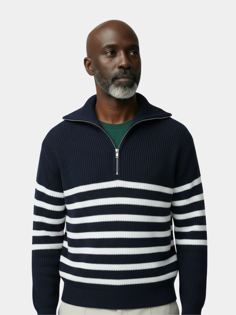 Striped Zip-Up Sweater - Elegant Casual Knitwear