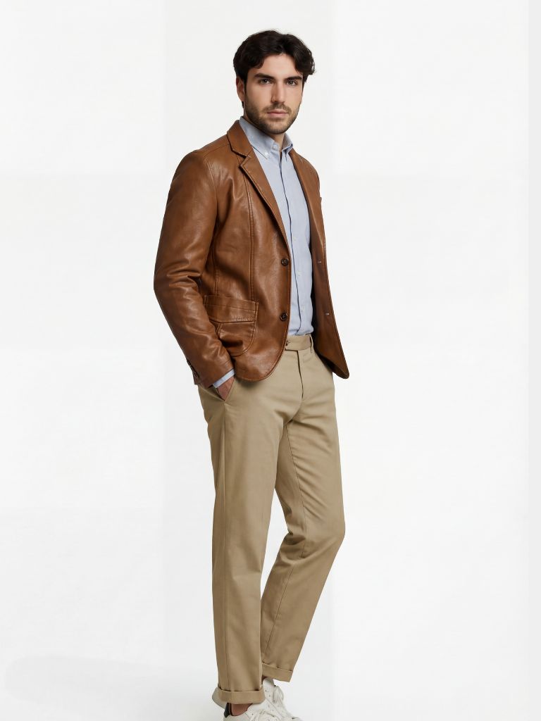 Caramel Leather Jacket - Viretti Milano