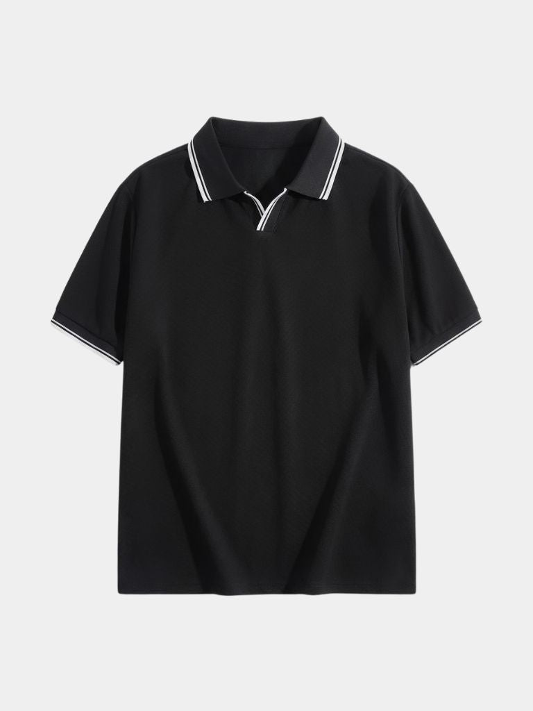 Black V-Neck Polo Classic Elegance