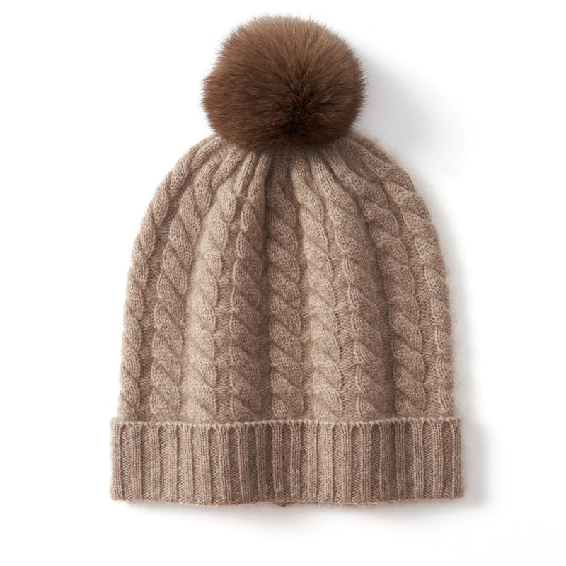 Cable Knit Pom Beanie – Wool Blend Warmth