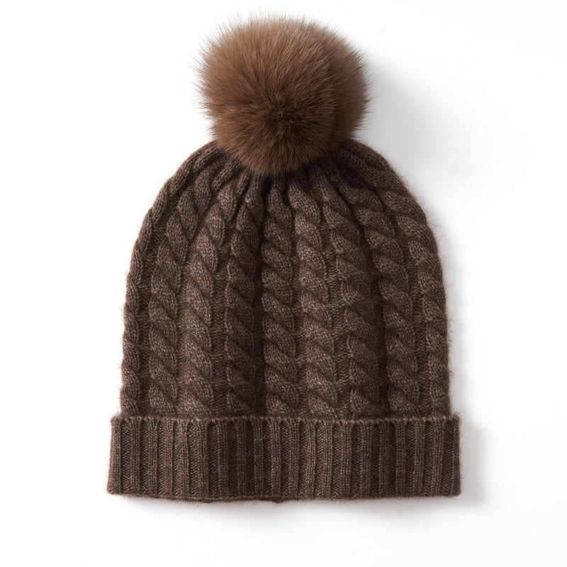 Cable Knit Pom Beanie – Wool Blend Warmth