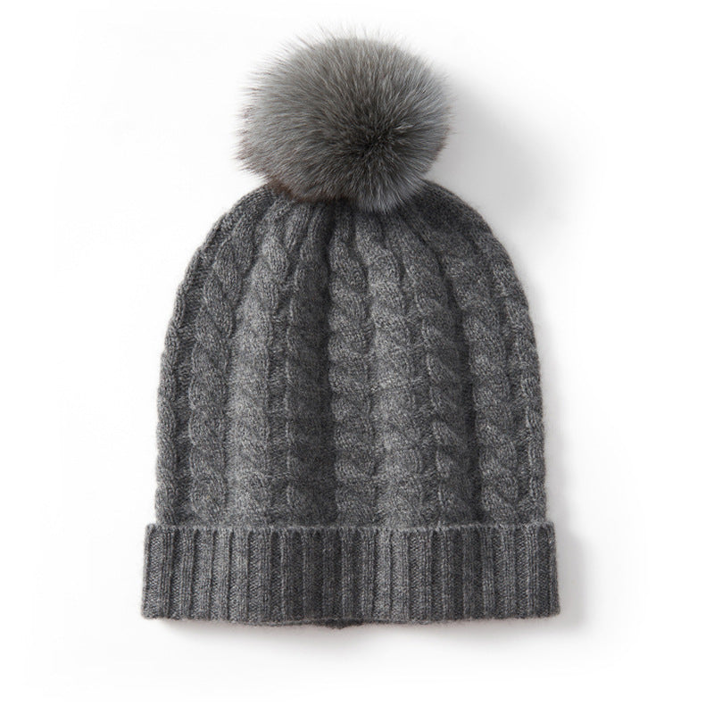 Cable Knit Pom Beanie – Wool Blend Warmth
