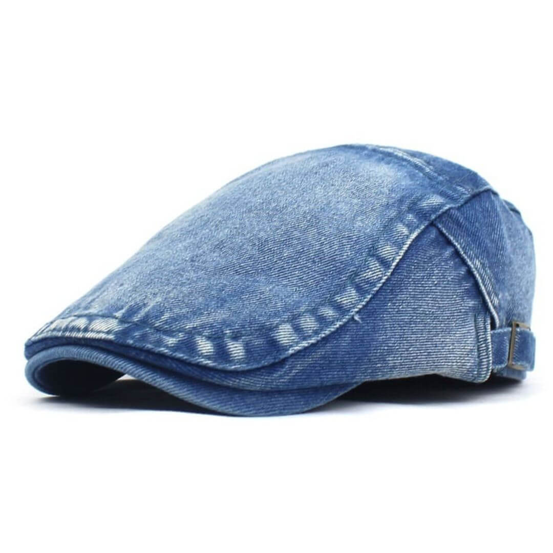 Washed Denim Flat Cap – Adjustable Cotton