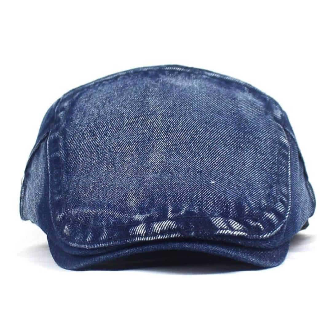 Washed Denim Flat Cap – Adjustable Cotton