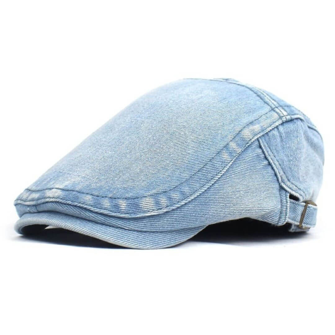 Washed Denim Flat Cap – Adjustable Cotton