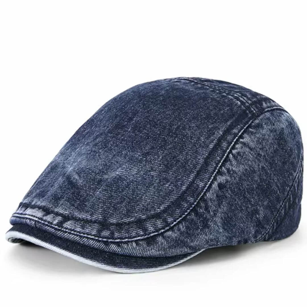 Washed Denim Flat Cap – Adjustable Curved Brim