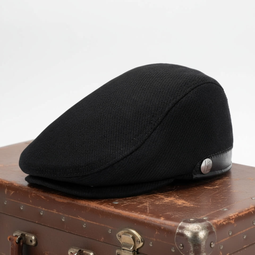 Wool Blend Flat Cap - Stylish Leather Trim