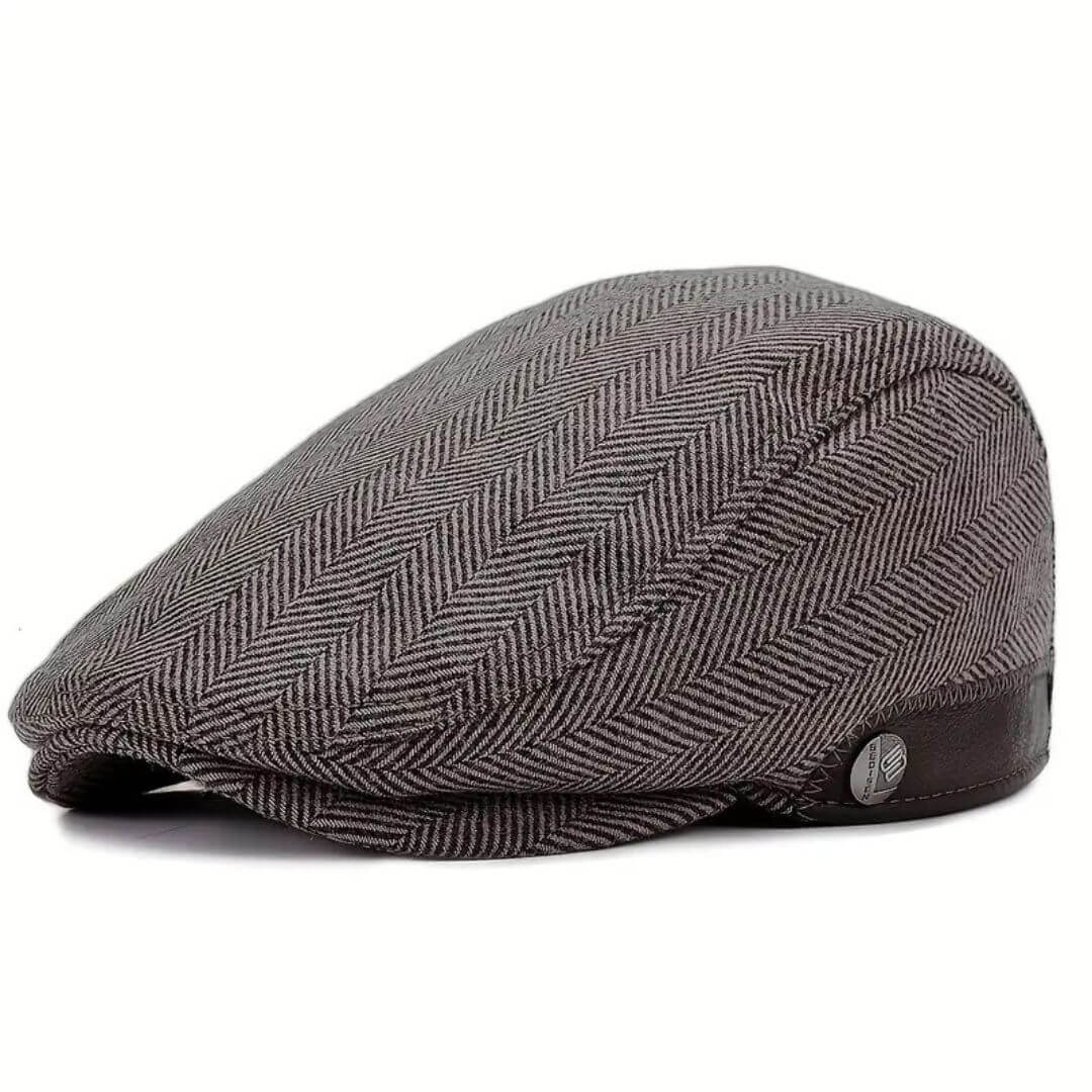 Wool Blend Flat Cap - Stylish Leather Trim