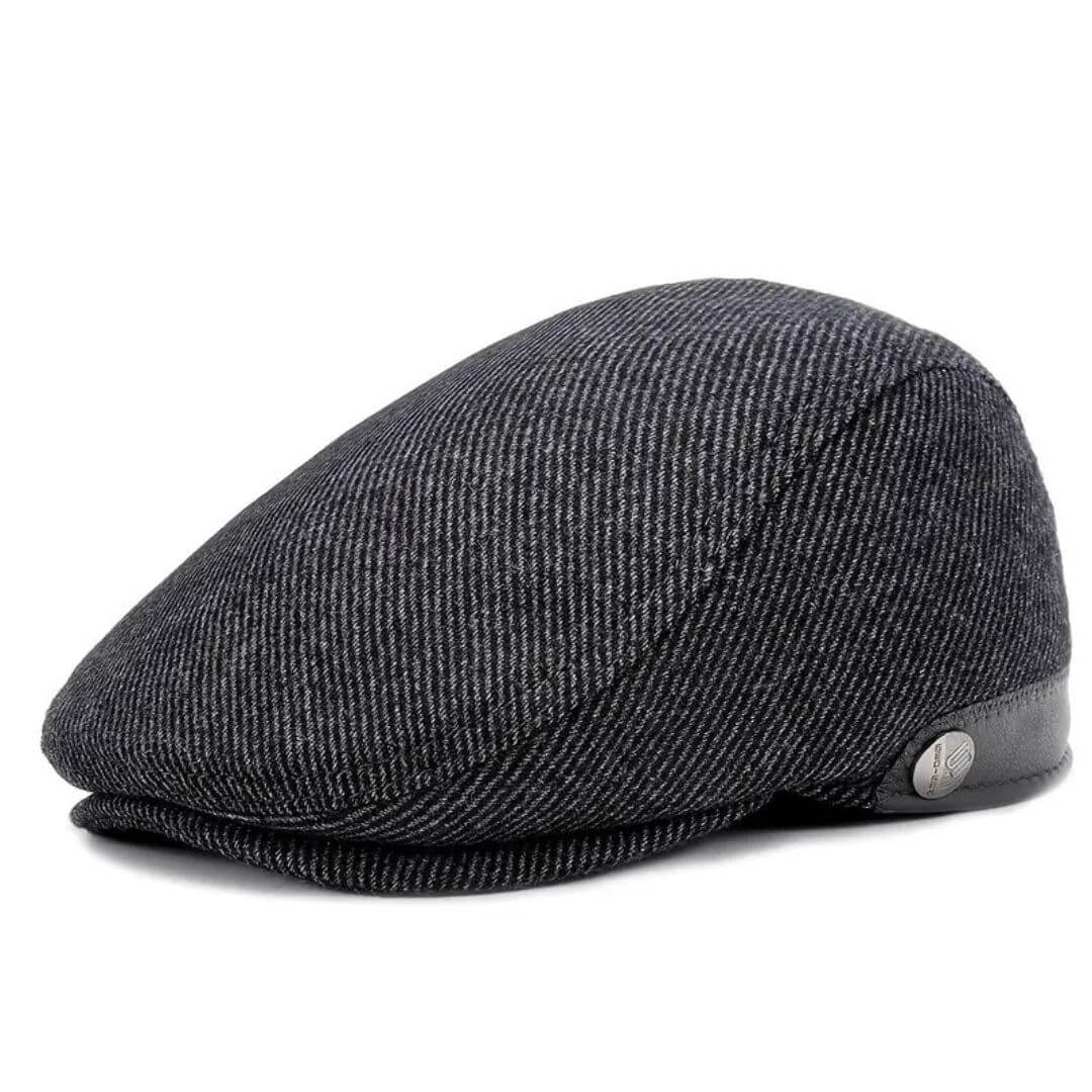 Wool Blend Flat Cap - Stylish Leather Trim