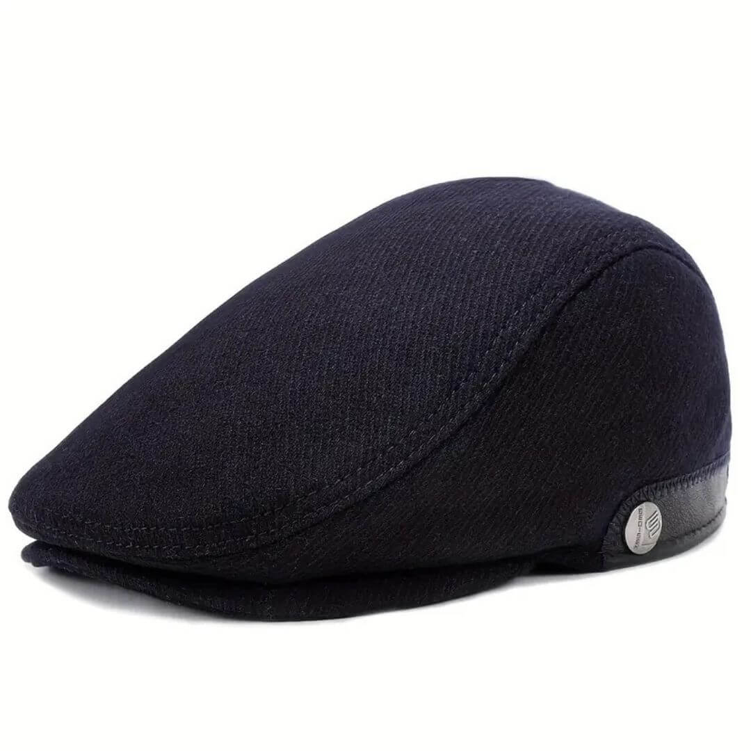 Wool Blend Flat Cap - Stylish Leather Trim