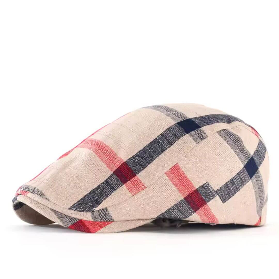 Cotton Plaid Flat Cap – Adjustable Classic