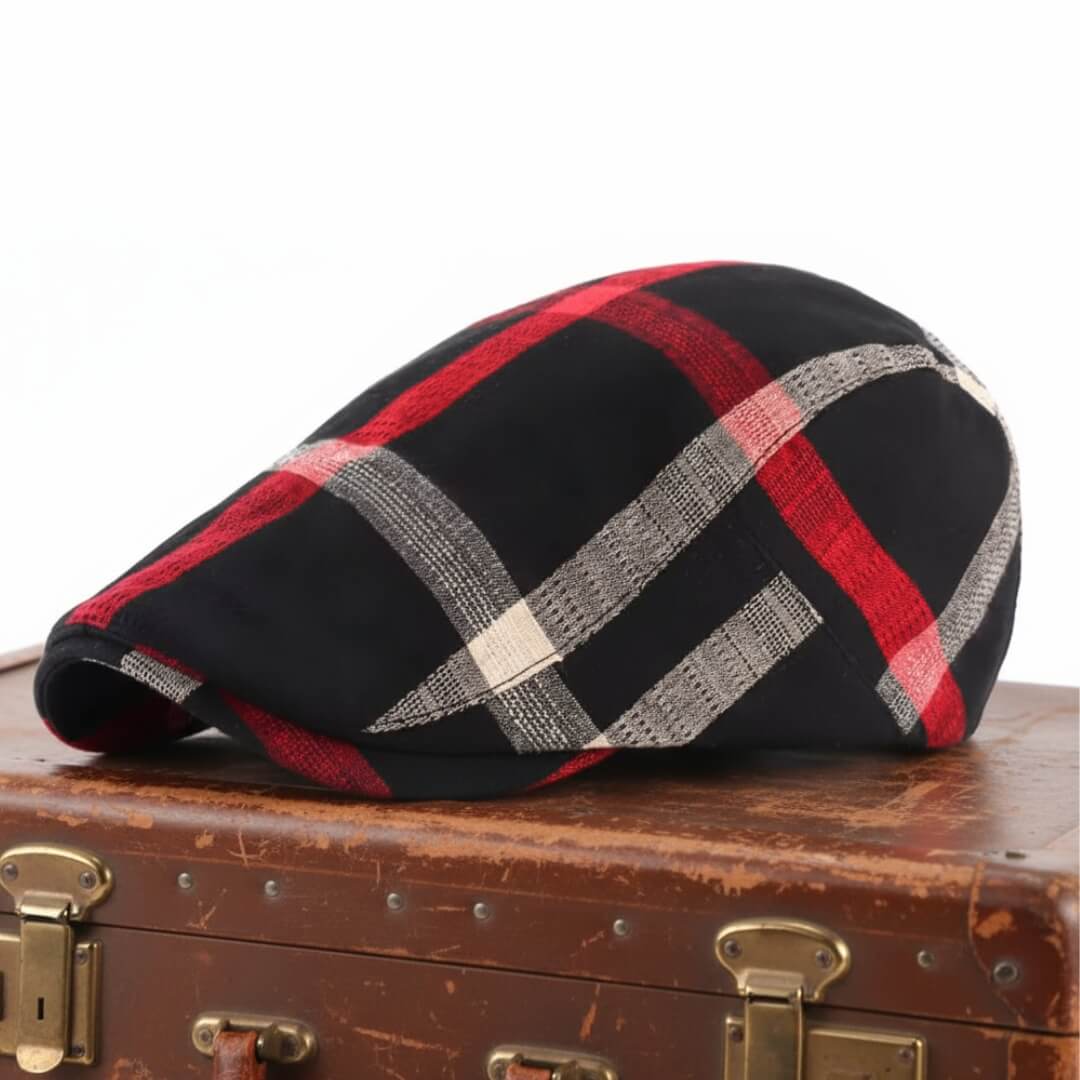 Cotton Plaid Flat Cap – Adjustable Classic