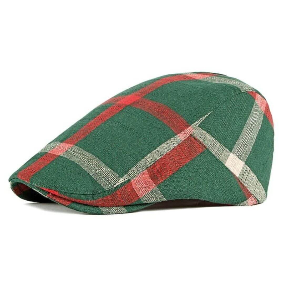Cotton Plaid Flat Cap – Adjustable Classic