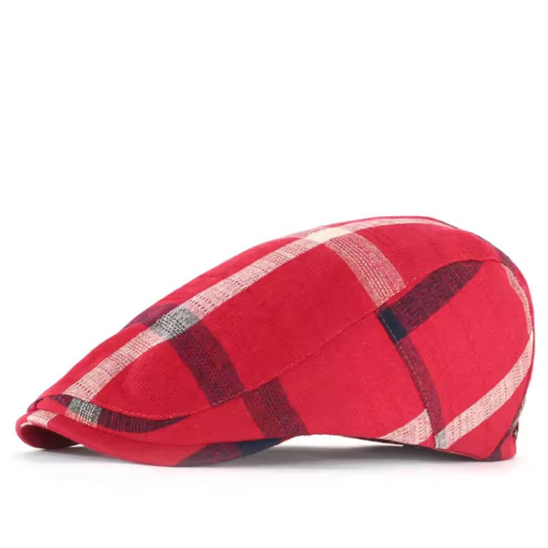 Cotton Plaid Flat Cap – Adjustable Classic