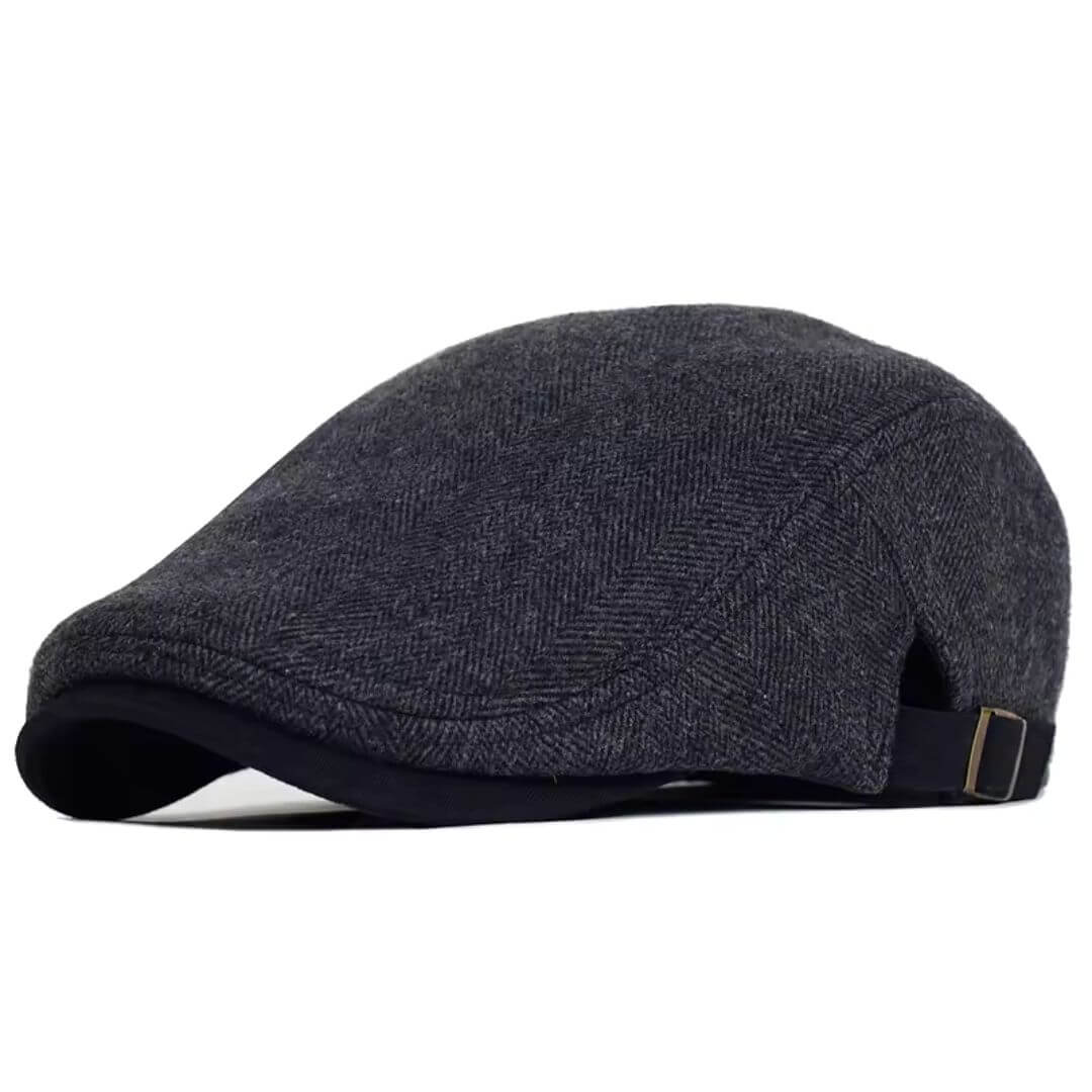 Wool Herringbone Flat Cap - Adjustable Classic