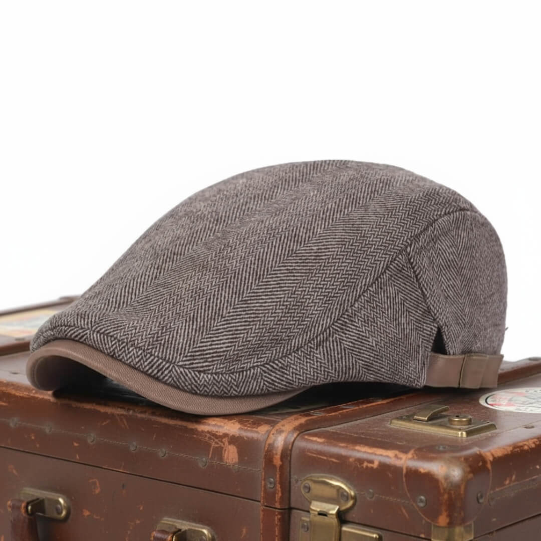 Wool Herringbone Flat Cap - Adjustable Classic