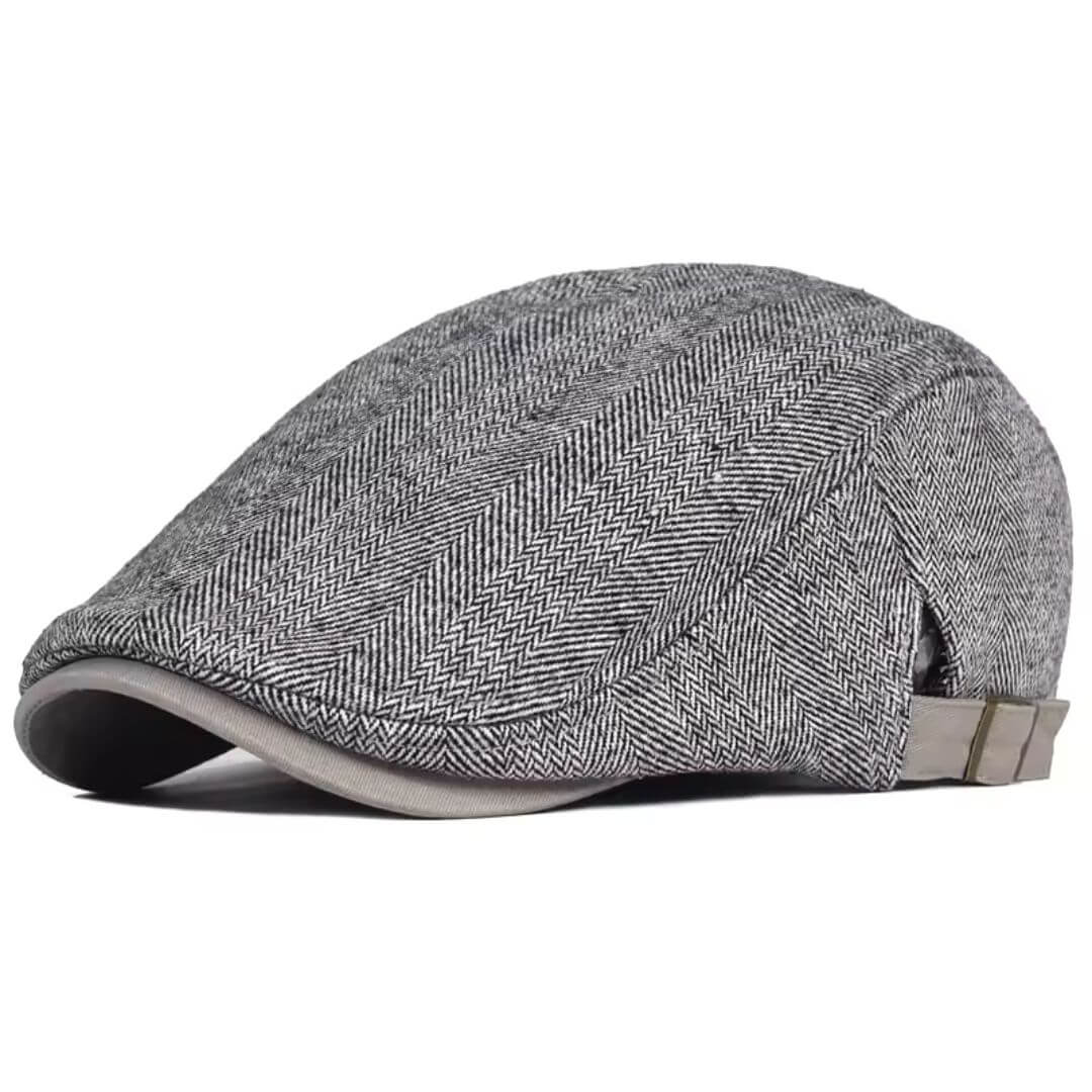 Wool Herringbone Flat Cap - Adjustable Classic