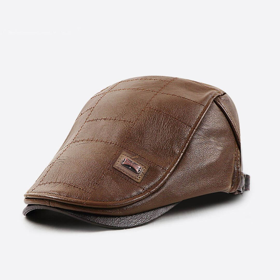 Vegan Leather Flat Cap – Adjustable, Quilted Stitch