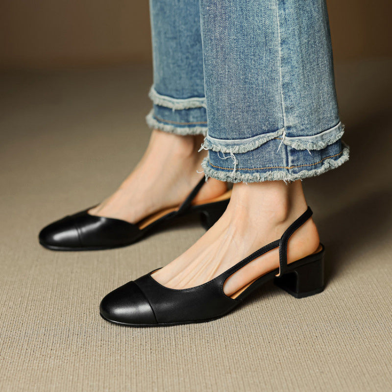 Leather Slingback Heels | Elegant Square Toe
