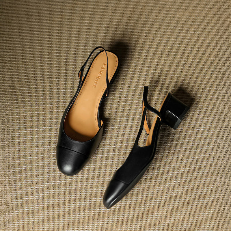Leather Slingback Heels | Elegant Square Toe