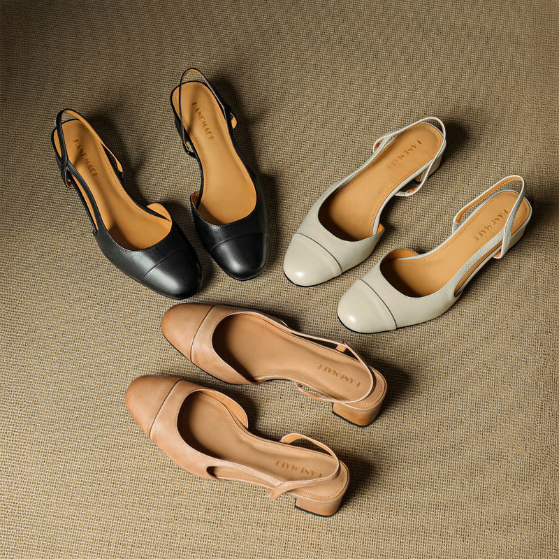 Leather Slingback Heels | Elegant Square Toe