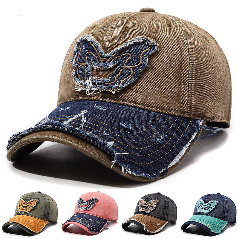 Denim Baseball Cap – Embroidered Butterfly