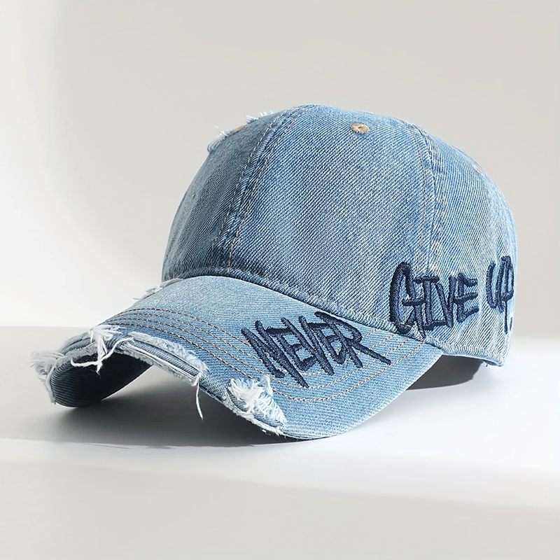 Denim Baseball Cap – Distressed Embroidered