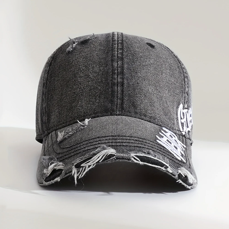 Denim Baseball Cap – Distressed Embroidered
