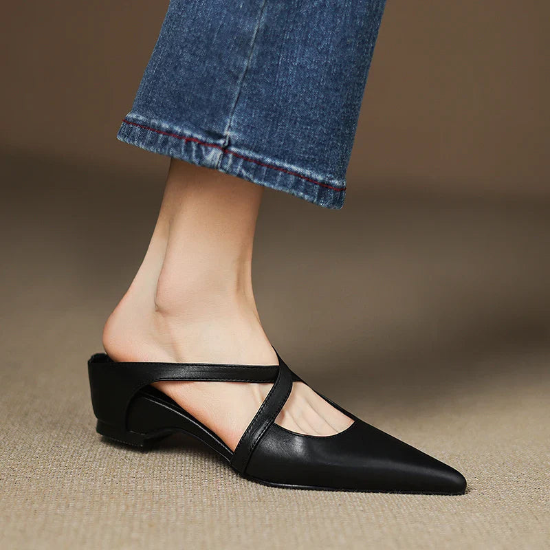 Genuine Leather Flats - Elegant Criss-Cross
