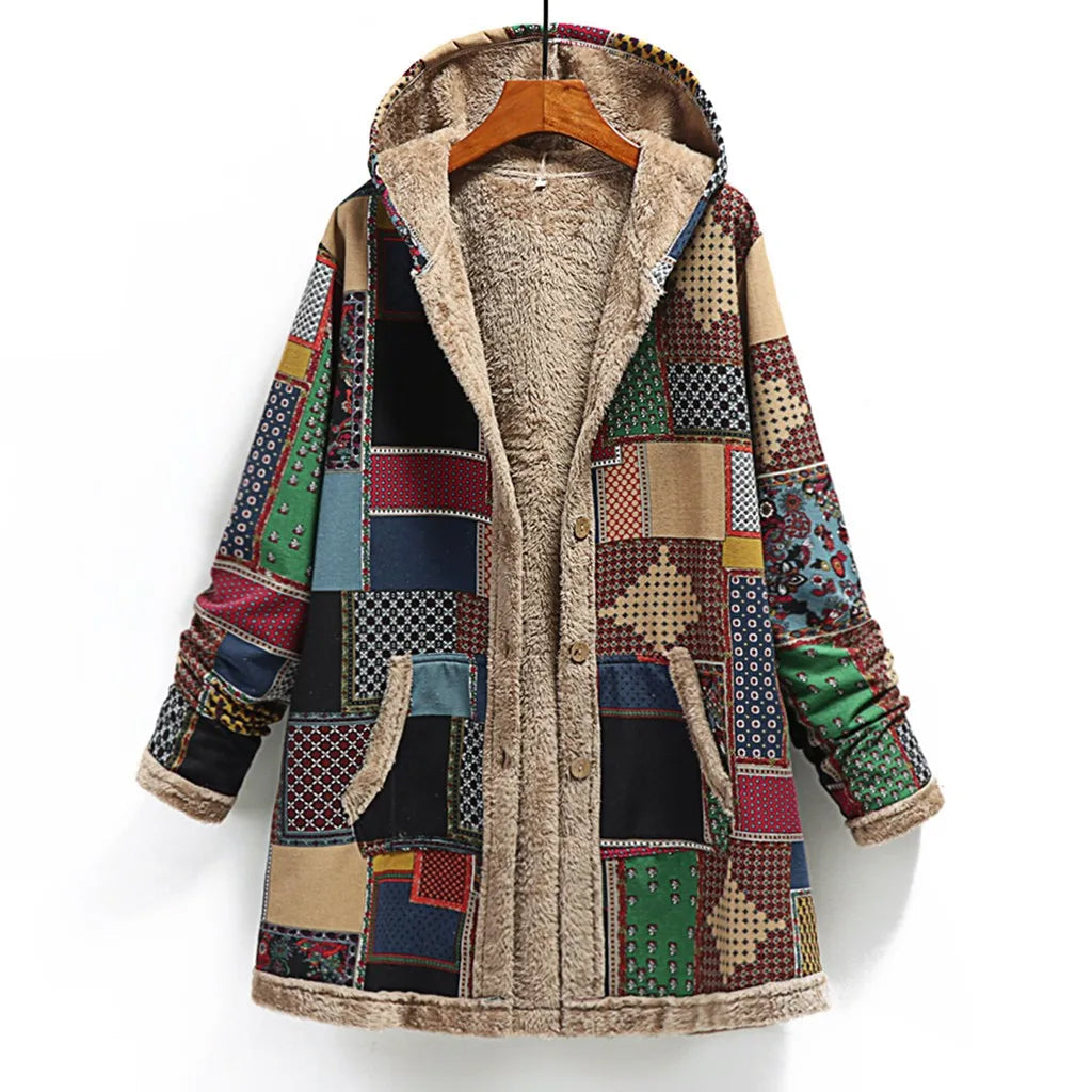 Fuzzy Patchwork Jacket | Warm Insulated Coat