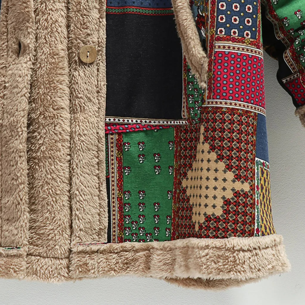 Fuzzy Patchwork Jacket | Warm Insulated Coat