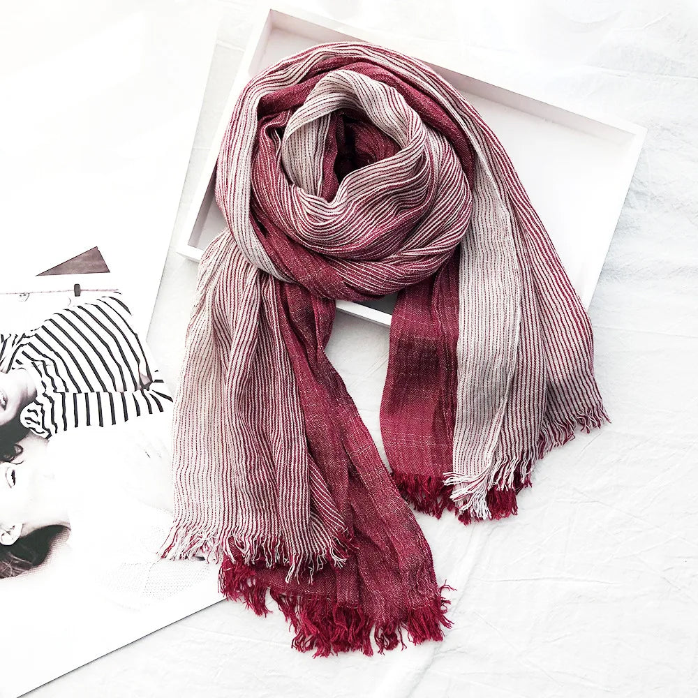 Striped Linen Scarf | Breathable Cotton Blend
