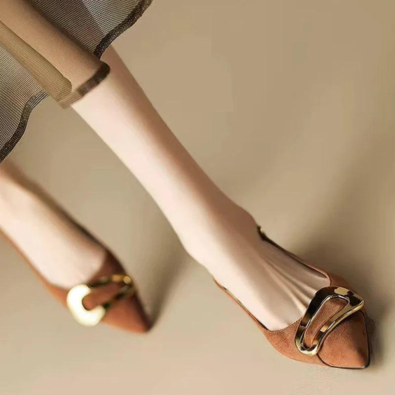 Vegan Suede Flats – Gold Accent