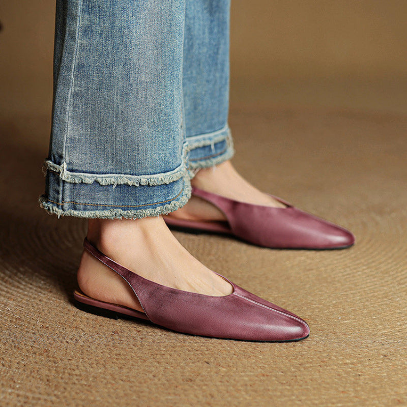Leather Slingback Flats Cushioned Comfort