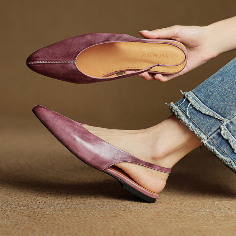 Leather Slingback Flats Cushioned Comfort