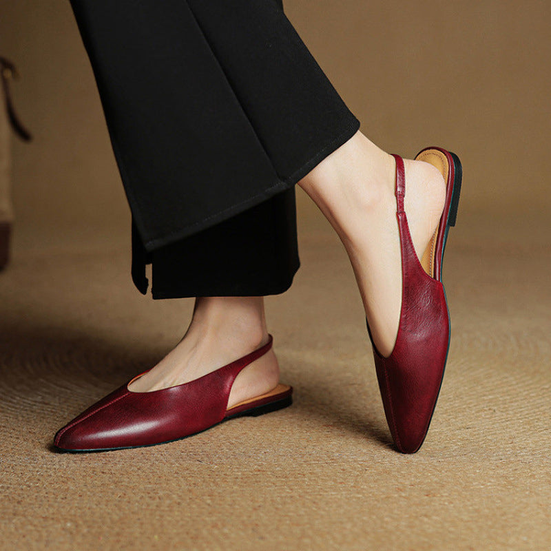 Leather Slingback Flats Cushioned Comfort