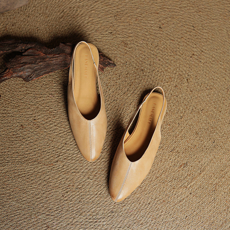 Leather Slingback Flats Cushioned Comfort