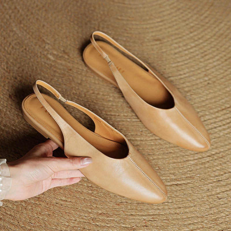 Leather Slingback Flats Cushioned Comfort