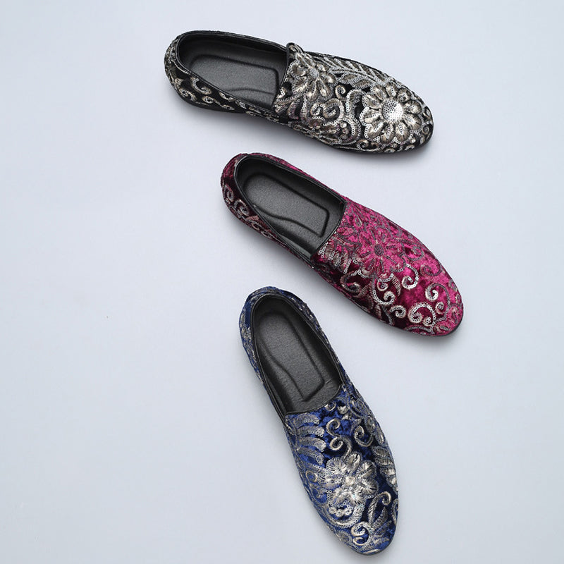 Italian Leather Loafers | Floral Embroidered Velvet Slip-Ons