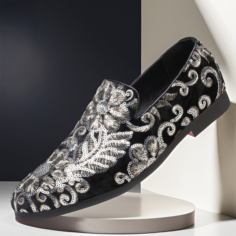 Italian Leather Loafers | Floral Embroidered Velvet Slip-Ons